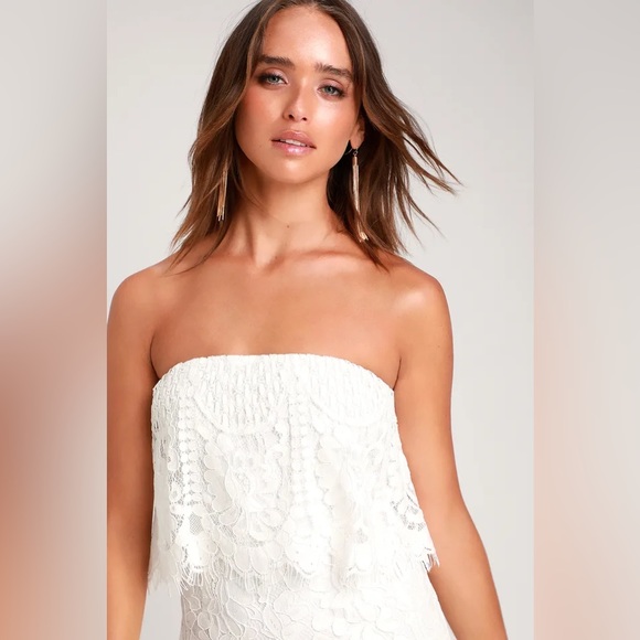 SOLD OUT***Lulu’s Delia White Lace Strapless Midi Dress s - Picture 2 of 7